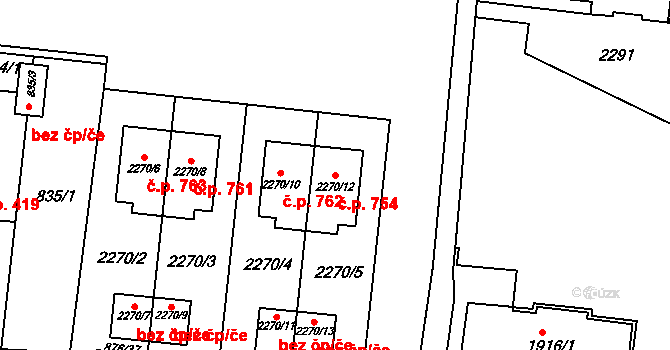 Bohunice 754, Brno na parcele st. 2270/12 v KÚ Bohunice, Katastrální mapa