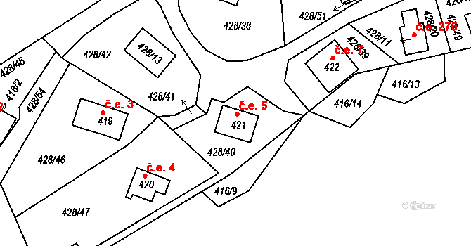 Milná 5, Frymburk na parcele st. 421 v KÚ Frymburk, Katastrální mapa