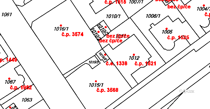 Chomutov 1338 na parcele st. 1015/2 v KÚ Chomutov I, Katastrální mapa