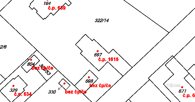 Struhařov 1616, Kamenice na parcele st. 697 v KÚ Štiřín, Katastrální mapa