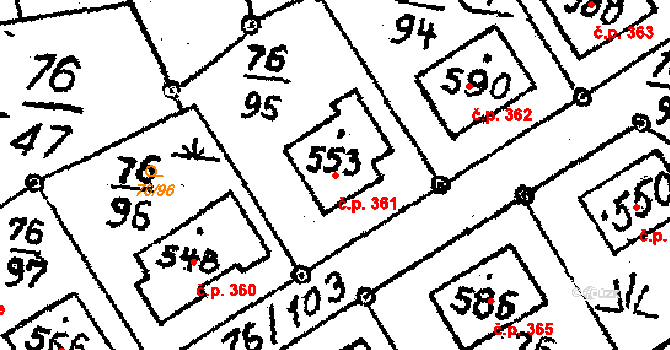 Havlíčkova Borová 361 na parcele st. 553 v KÚ Havlíčkova Borová, Katastrální mapa