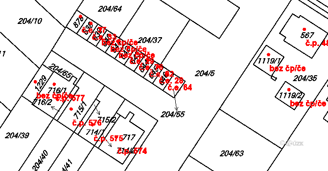 Luka nad Jihlavou 64 na parcele st. 646 v KÚ Luka nad Jihlavou, Katastrální mapa