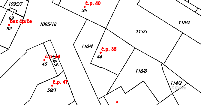 Kotlasy 35 na parcele st. 44 v KÚ Kotlasy, Katastrální mapa