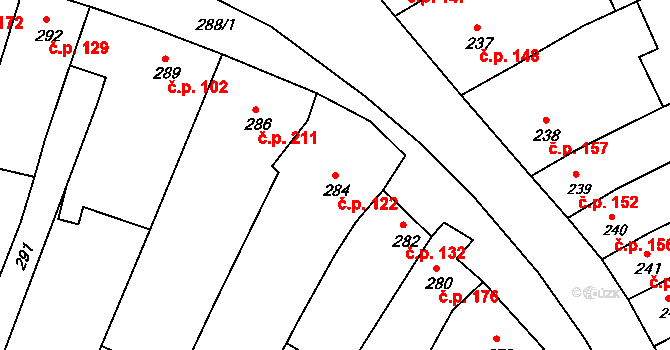 Milešovice 122 na parcele st. 284 v KÚ Milešovice, Katastrální mapa