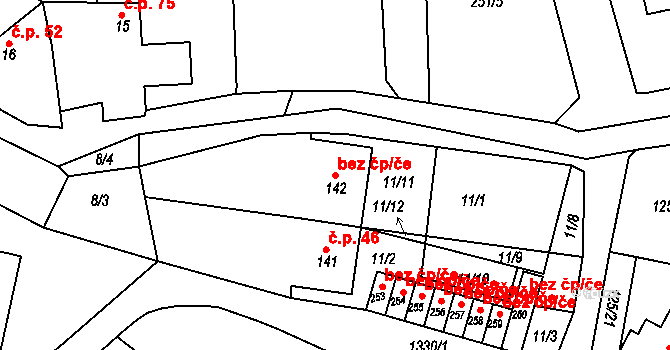 Hvožďany 38635682 na parcele st. 142 v KÚ Hvožďany, Katastrální mapa