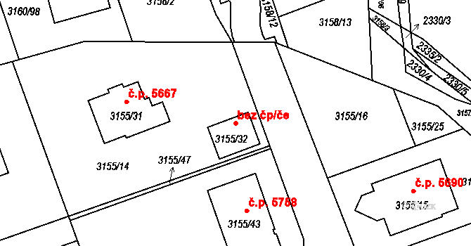 Chomutov 39086682 na parcele st. 3155/32 v KÚ Chomutov II, Katastrální mapa