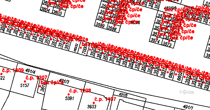 Třebíč 43292682 na parcele st. 3522 v KÚ Třebíč, Katastrální mapa