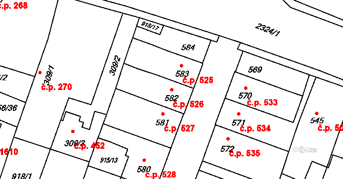 Kateřinky 526, Opava na parcele st. 582 v KÚ Kateřinky u Opavy, Katastrální mapa