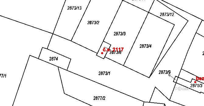 Kadaň 2117 na parcele st. 2873/8 v KÚ Kadaň, Katastrální mapa