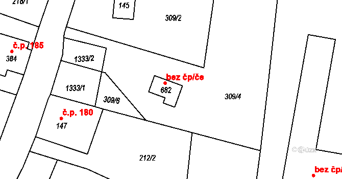 Svratka 47215682 na parcele st. 682 v KÚ Svratka, Katastrální mapa