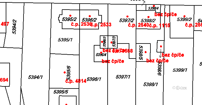 Jihlava 50443682 na parcele st. 5396/4 v KÚ Jihlava, Katastrální mapa