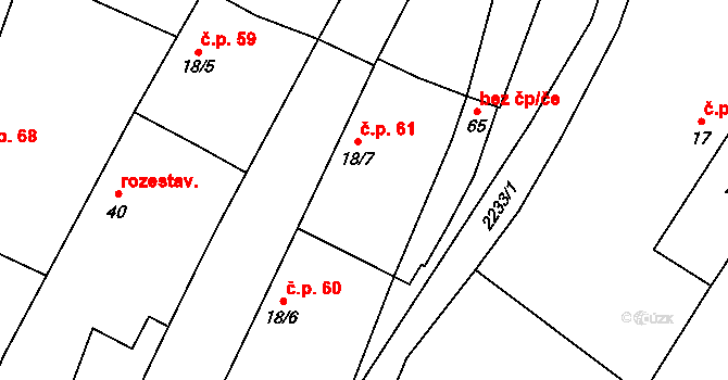 Velká 61, Milevsko na parcele st. 18/7 v KÚ Velká u Milevska, Katastrální mapa