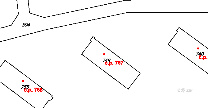 Milevsko 767 na parcele st. 748 v KÚ Milevsko, Katastrální mapa