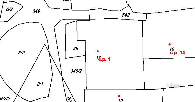 Boješice 1, Mirovice na parcele st. 11 v KÚ Boješice, Katastrální mapa