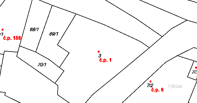 Jestřabí Lhota 1 na parcele st. 3 v KÚ Jestřabí Lhota, Katastrální mapa