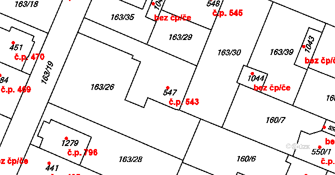 Lobeček 543, Kralupy nad Vltavou na parcele st. 547 v KÚ Lobeček, Katastrální mapa