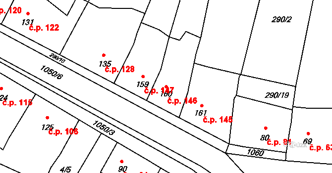 Nučice 146 na parcele st. 160 v KÚ Nučice u Rudné, Katastrální mapa