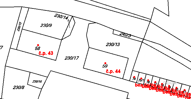 Semněvice 44 na parcele st. 59 v KÚ Semněvice, Katastrální mapa
