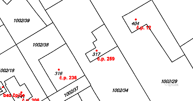 Velká Ves 259, Broumov na parcele st. 317 v KÚ Velká Ves u Broumova, Katastrální mapa