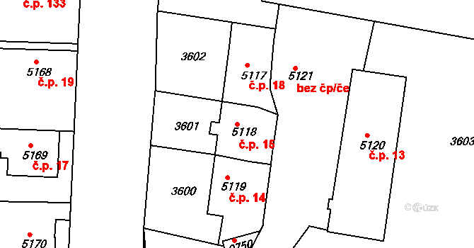 Cihelna 15, Pardubice na parcele st. 5118 v KÚ Pardubice, Katastrální mapa