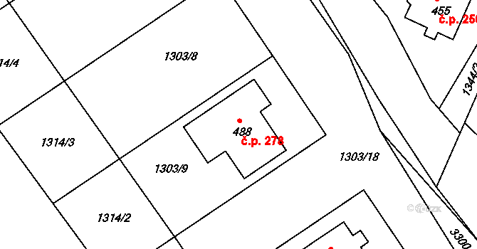 Březník 278 na parcele st. 488 v KÚ Březník, Katastrální mapa