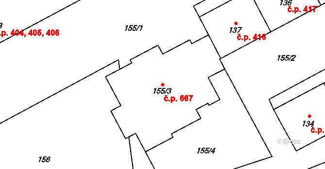 Velké Opatovice 667 na parcele st. 155/3 v KÚ Velké Opatovice, Katastrální mapa
