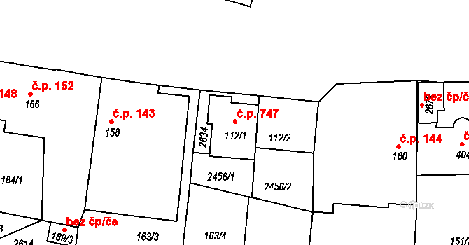 Litice 747, Plzeň na parcele st. 112/1 v KÚ Litice u Plzně, Katastrální mapa