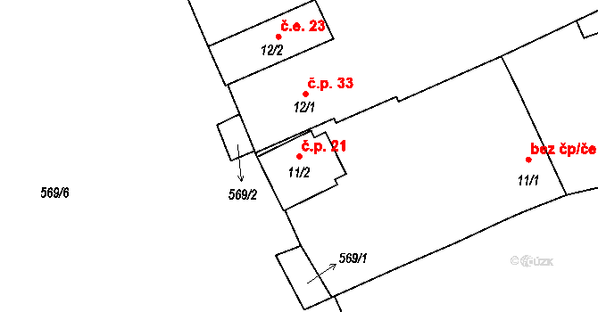 Lužice 21 na parcele st. 11/2 v KÚ Lužice u Netolic, Katastrální mapa