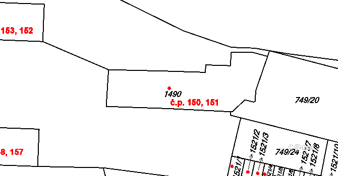 Nádražní Předměstí 150,151, Český Krumlov na parcele st. 1490 v KÚ Český Krumlov, Katastrální mapa