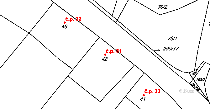 Smederov 31, Ždírec na parcele st. 42 v KÚ Smederov, Katastrální mapa