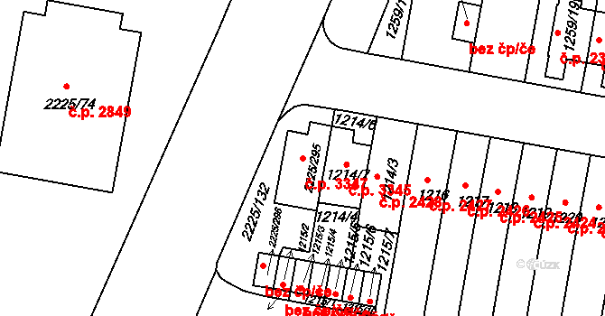 Záběhlice 3347, Praha na parcele st. 2225/295 v KÚ Záběhlice, Katastrální mapa