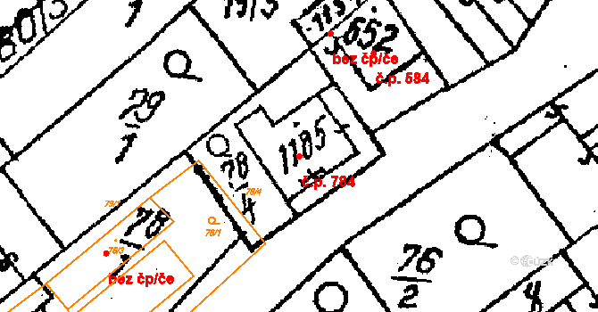 Kobylí 784 na parcele st. 1185 v KÚ Kobylí na Moravě, Katastrální mapa