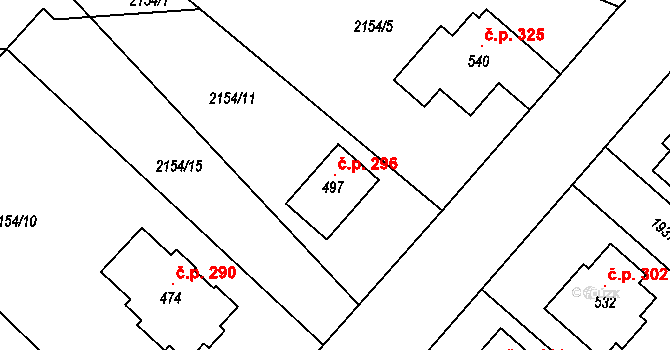 Chotusice 296 na parcele st. 497 v KÚ Chotusice, Katastrální mapa