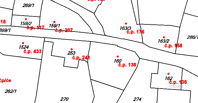 Vranov nad Dyjí 138 na parcele st. 160 v KÚ Vranov nad Dyjí, Katastrální mapa