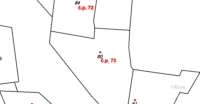 Opočnice 73 na parcele st. 80 v KÚ Opočnice, Katastrální mapa