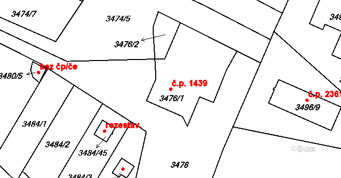 Dobrá Voda u Českých Budějovic 1439 na parcele st. 3476/1 v KÚ Dobrá Voda u Českých Budějovic, Katastrální mapa