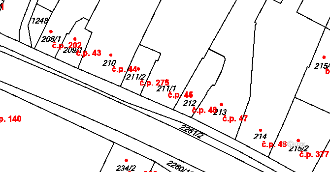 Lišov 45 na parcele st. 211/1 v KÚ Lišov, Katastrální mapa