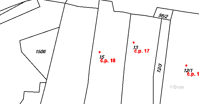 Kosmová 18, Toužim na parcele st. 15 v KÚ Kosmová, Katastrální mapa