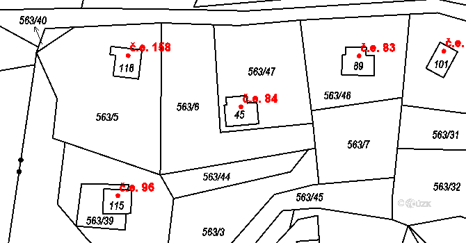 Pulovice 84, Šemnice na parcele st. 45 v KÚ Pulovice, Katastrální mapa