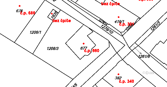 Říčany 660 na parcele st. 677 v KÚ Říčany u Prahy, Katastrální mapa