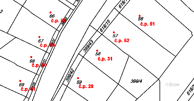 Cekov 31 na parcele st. 58 v KÚ Cekov, Katastrální mapa