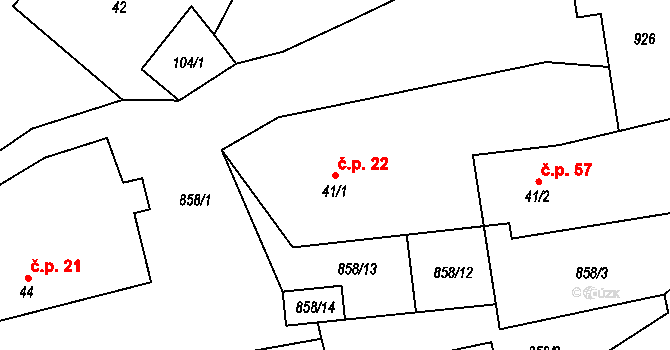 Rančířov 22 na parcele st. 41/1 v KÚ Rančířov, Katastrální mapa