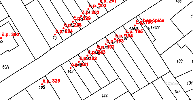 Rousínov 192 na parcele st. 140 v KÚ Rousínov u Vyškova, Katastrální mapa