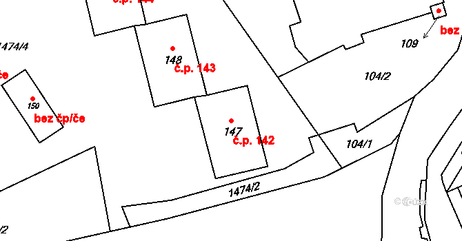 Staré Heřminovy 142 na parcele st. 147 v KÚ Staré Heřminovy, Katastrální mapa