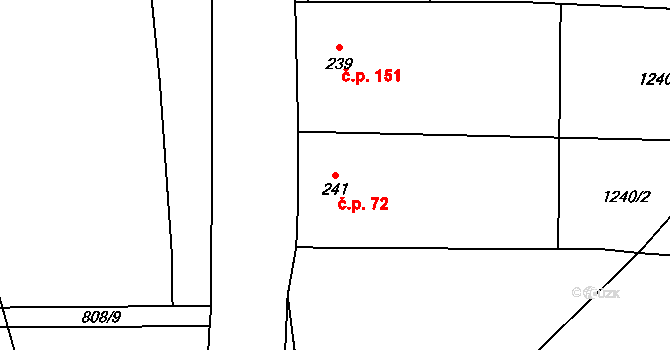Rychaltice 72, Hukvaldy na parcele st. 241 v KÚ Rychaltice, Katastrální mapa