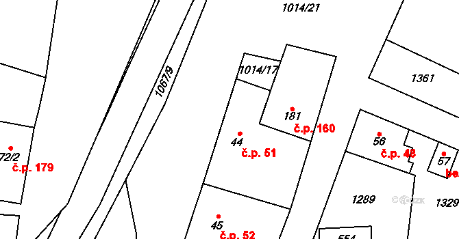 Cerhenice 51 na parcele st. 44 v KÚ Cerhenice, Katastrální mapa