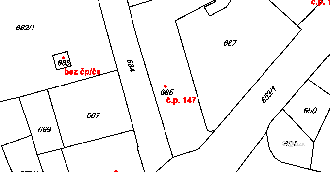 Frýdlant 147 na parcele st. 685 v KÚ Frýdlant, Katastrální mapa