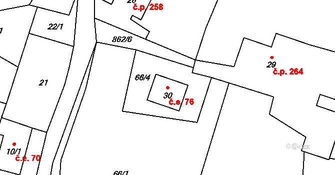 Bernartice 76 na parcele st. 30 v KÚ Bečkov, Katastrální mapa