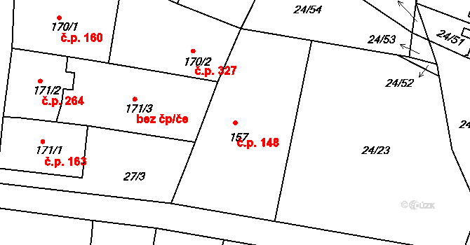 Předměřice nad Labem 148 na parcele st. 157 v KÚ Předměřice nad Labem, Katastrální mapa
