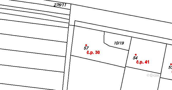 Trnava 30, Boharyně na parcele st. 57 v KÚ Trnava, Katastrální mapa